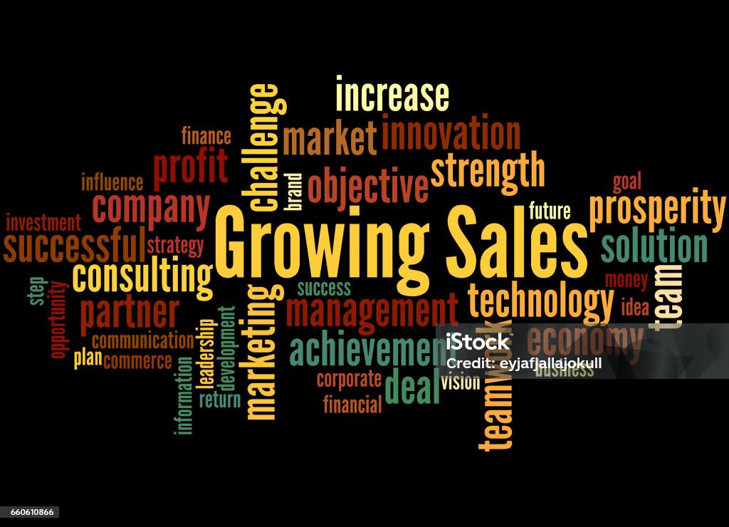 Growing Sales, word cloud concept 3 Growing Sales, word cloud concept on black background. Achievement stock illustration