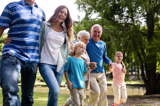 istock Multi-generation family walking in the park 660613956