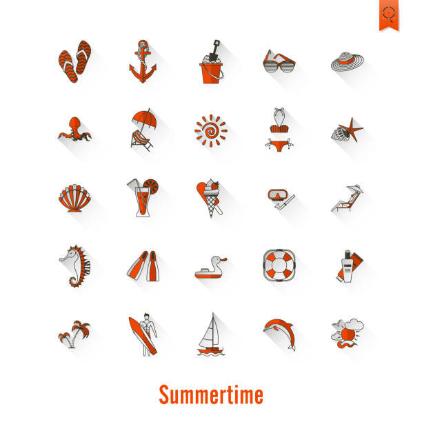 illustrations, cliparts, dessins animés et icônes de l'été et de la plage à icônes simples - 16017