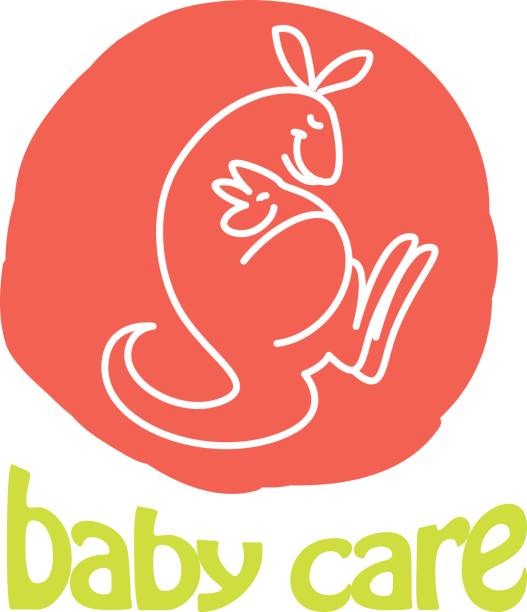 ilustraciones, imágenes clip art, dibujos animados e iconos de stock de vector símbolo de niño plano simple. - young animal mother kangaroo family