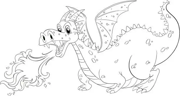 Vector illustration of Animal doodle outline for dragon blowing fire