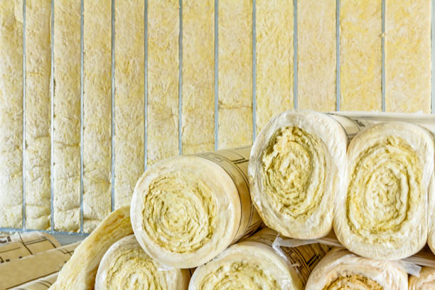 istock Stack of thermal insulation material in roll is wrapped with cellophane foil 660630810
