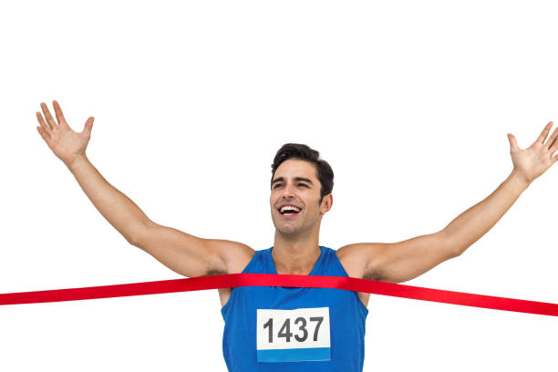 istock Cheerful winner athlete crossing finish line 660633574