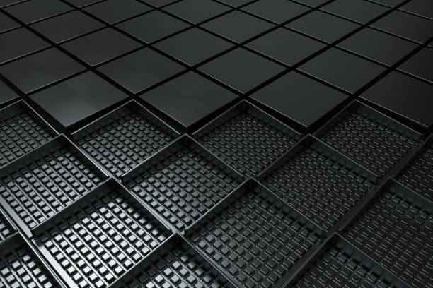 istock Futuristic industrial background made from black square metal shapes 660634122