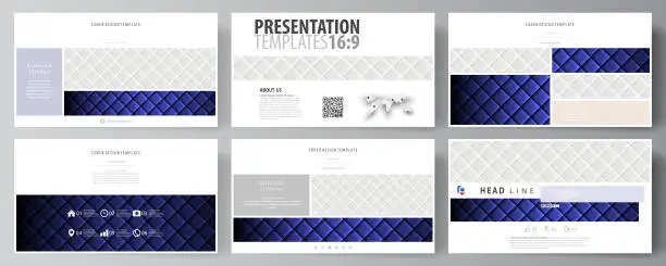 Vector illustration of Business templates in HD format for presentation slides. Easy editable abstract vector layouts in flat design. Shiny fabric, rippled texture, white and blue silk, colorful vintage style background