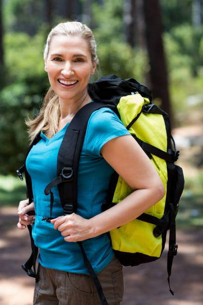istock Woman smiling and posing with a backpack 660635474