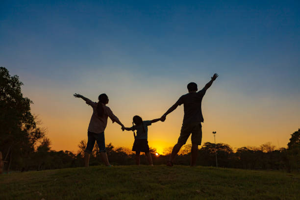 istock Family silhouette with sunset. 660639866