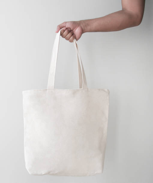 Blank Canvas Tote Bag Design Mockup With Hand Handmade Shopping