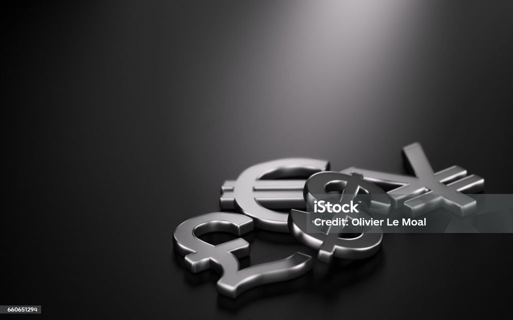 Currencies, Forex Trading. 3D illustration of the four main currencies over black background with copy space on the top and left sides. Concept of forex trading Currency Exchange stock illustration Currencies, Forex Trading. 3D illustration of the four main currencies over black background with copy space on the top and left sides. Concept of forex trading Currency Exchange stock illustration