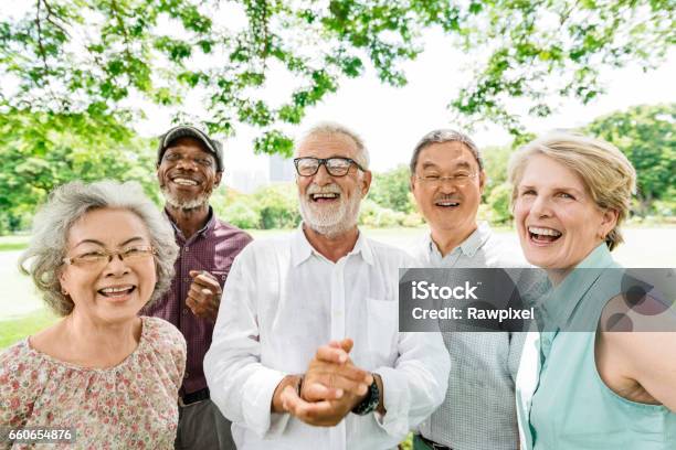 Group Of Senior Retirement Friends Happiness Concept Stock Photo - Download Image Now