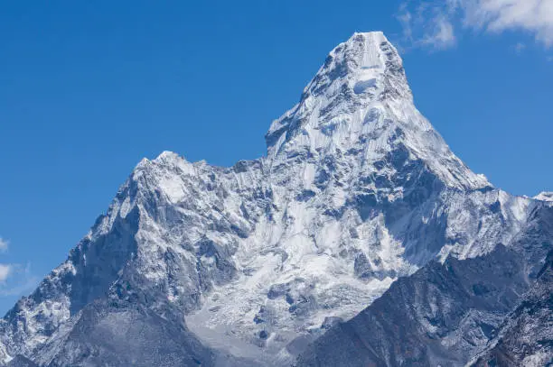 Photo of Ama Dablam mountain peak, famous peak of Everest region, Nepal