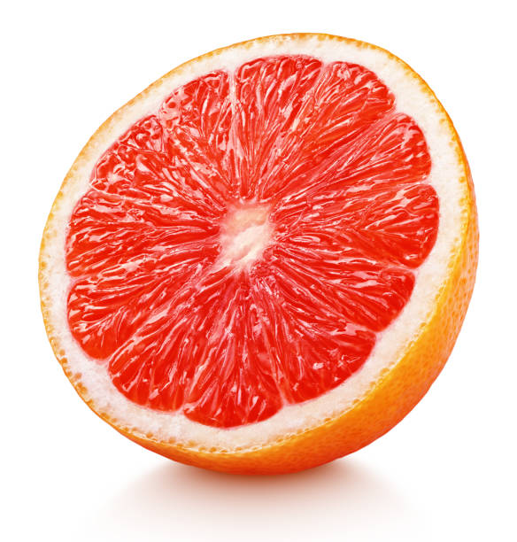 白に分離されたピンクグレープフルーツ柑橘類の半分 - citrus fruit portion grapefruit fruit ストックフォトと画像