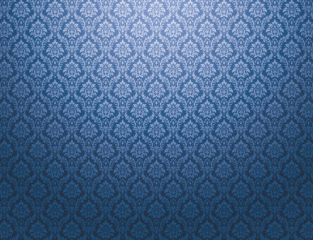 blauer damast-muster-hintergrund - flower pattern floral pattern retro revival stock-grafiken, -clipart, -cartoons und -symbole