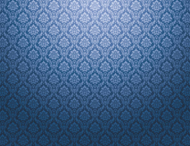 Blue damask pattern background Blue damask wallpaper with royal floral patterns damask stock illustrations
