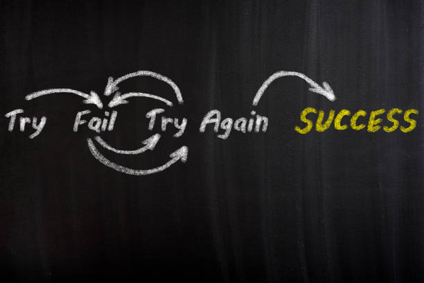 Try, fail, try again, success: steps to reach your goals stock photo