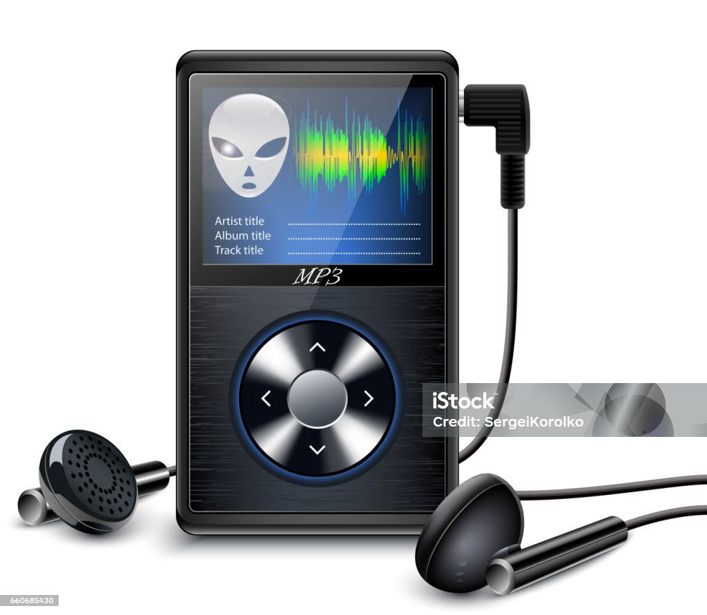 MP3 Player with Earbuds MP3 Player with Earbuds. Vector illustration on white background Arts Culture and Entertainment stock vector