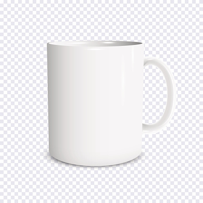 Realistic white cup isolated on transparent background. Vector template for Mock Up. Vector illustration