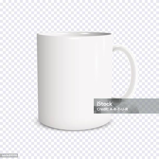 Realistic White Cup Isolated On Transparent Background Stock Illustration - Download Image Now