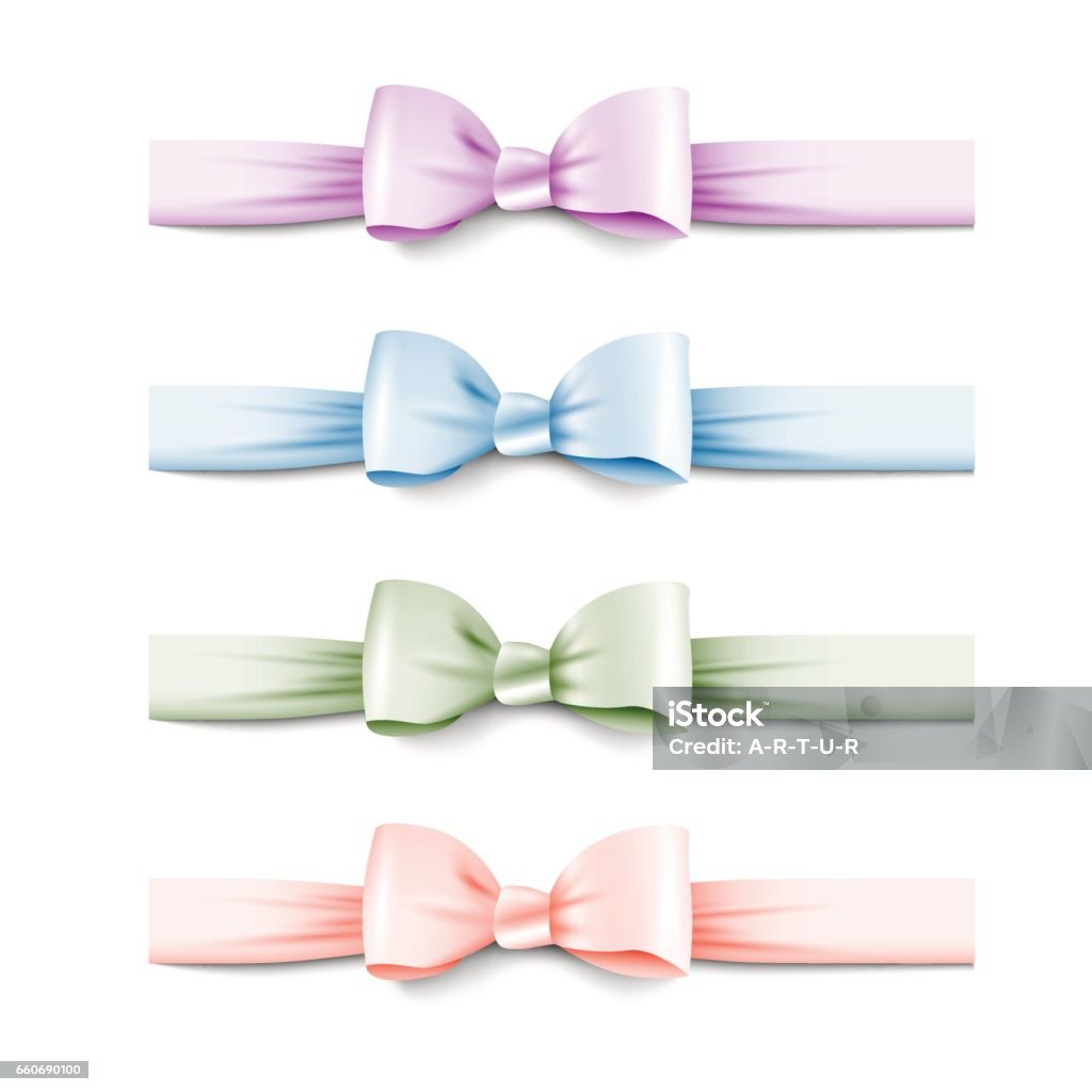 Collection Pastel Colors Silk Bows With Ribbons Stock Illustration -  Download Image Now - Abstract, Anniversary, Art - iStock