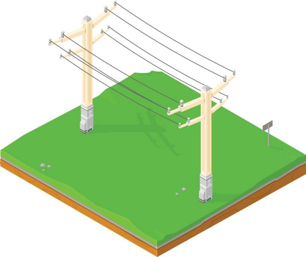 illustrazioni stock, clip art, cartoni animati e icone di tendenza di icona orizzontale linee elettriche isometriche. - isometric power line electricity electricity pylon