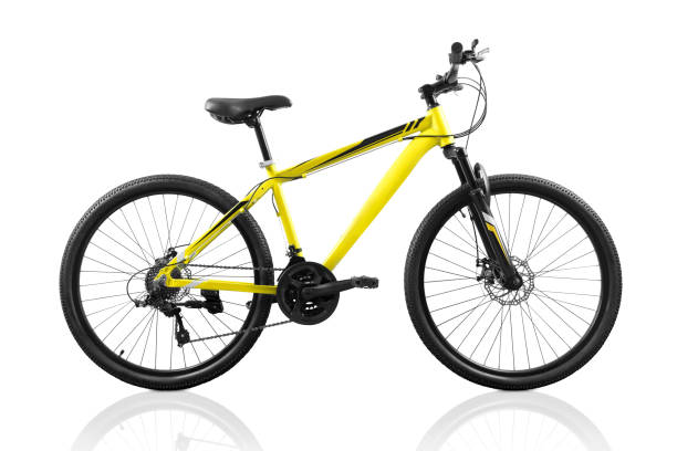 Yellow bicycle isolated on white Yellow bicycle isolated on a white background with clipping path everyday item stock pictures, royalty-free photos & images