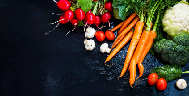 istock Organic vegetables frame with fresh bio carrots, broccoli, spinach leaves,radishes, tomatoes, mushrooms 660700912