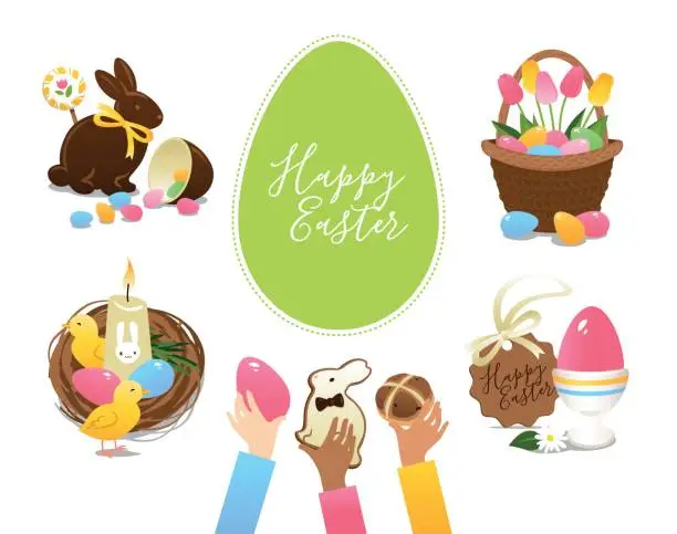 Vector illustration of Easter symbols and treats