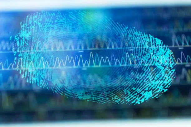 Photo of finger print with DNA code