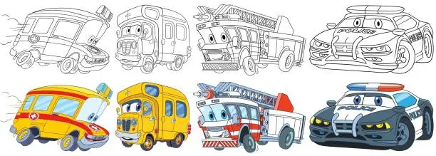 Vector illustration of vehicles of rescue services set