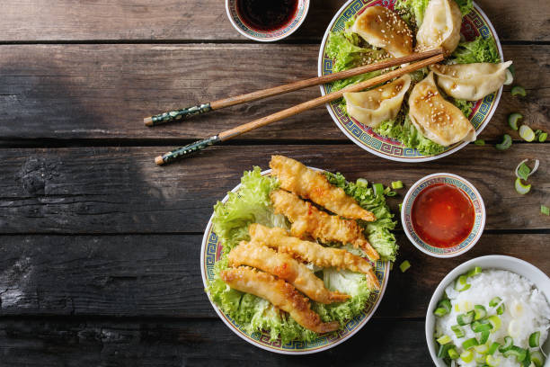 istock Fried tempura shrimps with sauces 660711502