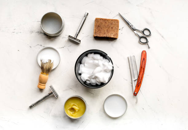 istock male hairdressing concept with barbershop tools on white background top view 660711696