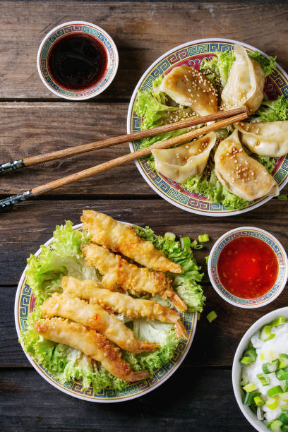 istock Fried tempura shrimps with sauces 660711758