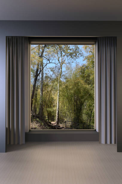 istock Minimal Living room modern style and window on Nature view 660712640