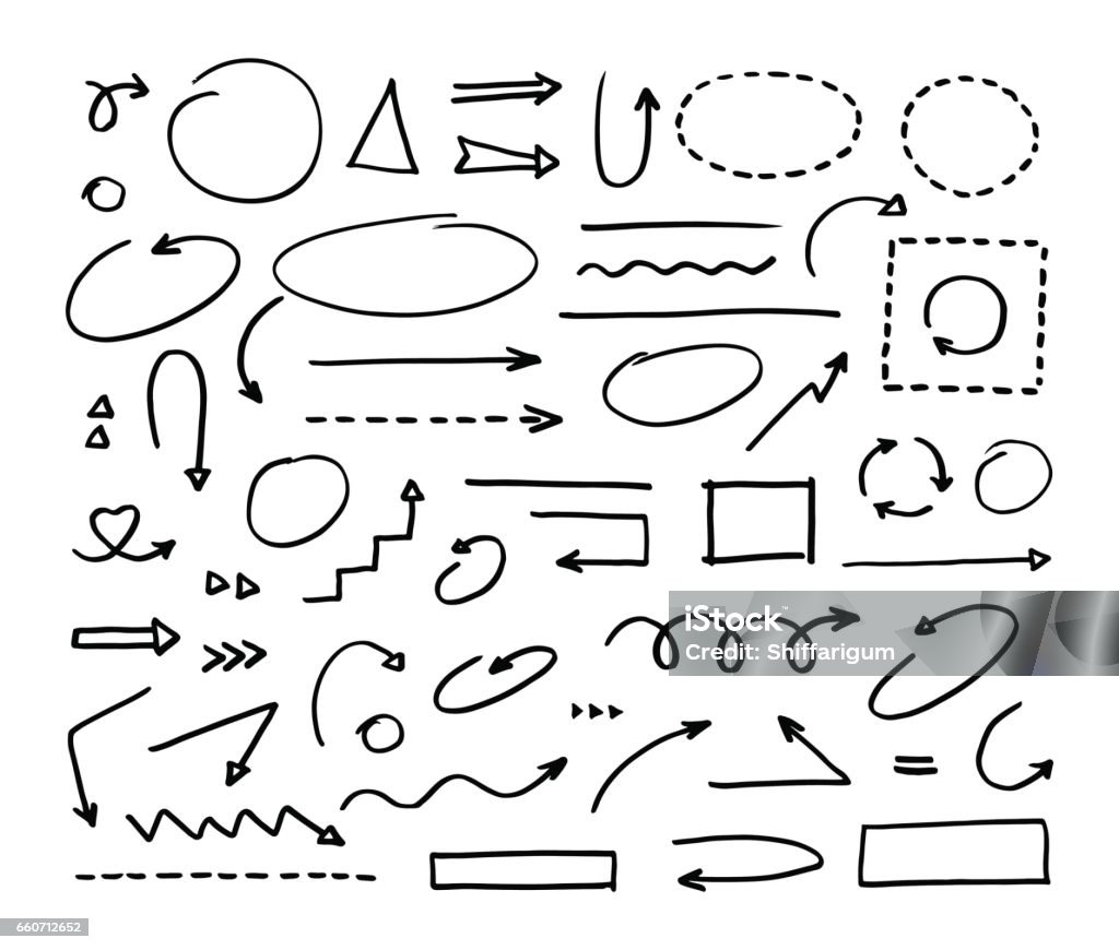 Handcrafted elements. Hand drawn vector arrows set on white background Arrow Symbol stock vector