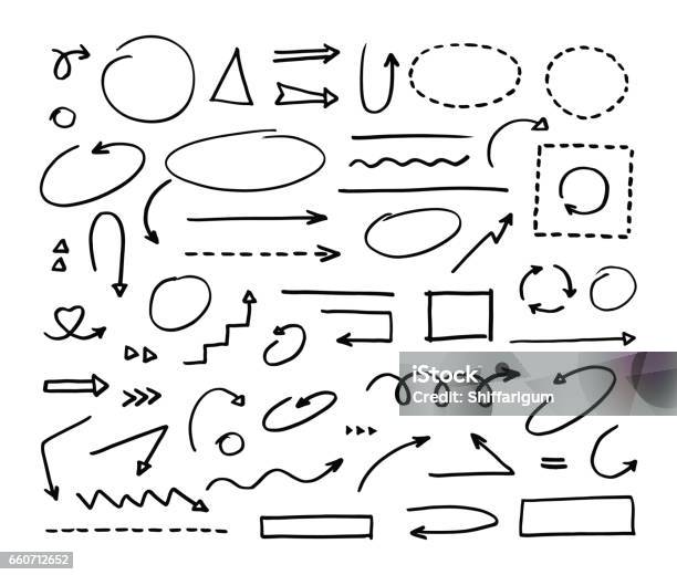 Handcrafted Elements Hand Drawn Vector Arrows Set On White Background Stock Illustration - Download Image Now