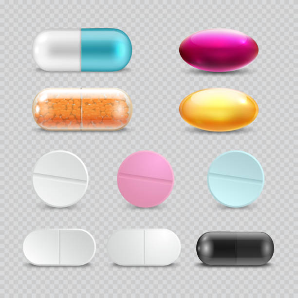 ilustrações, clipart, desenhos animados e ícones de medicamento analgésico comprimidos, antibióticos farmacêuticos drogas vector conjunto - pill multi colored medicine healthcare and medicine