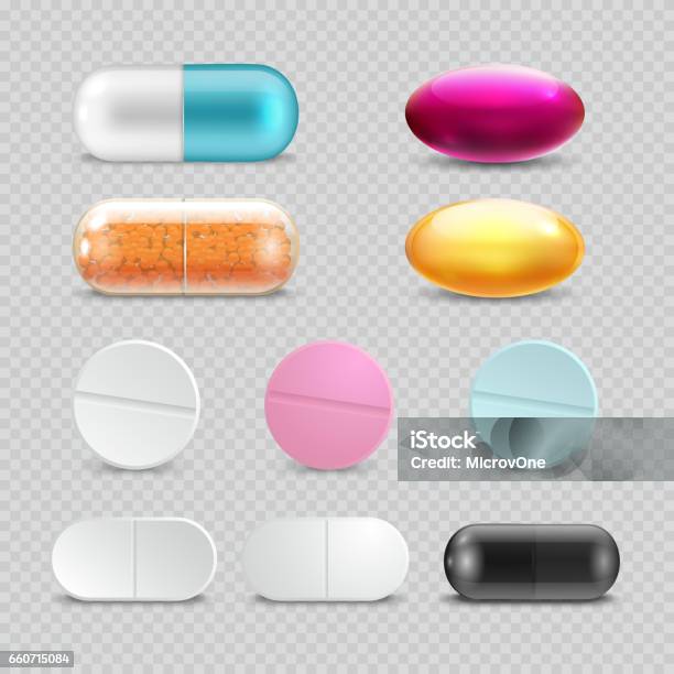 Medicine Painkiller Pills Pharmaceutical Antibiotics Drugs Vector Set Stock Illustration - Download Image Now