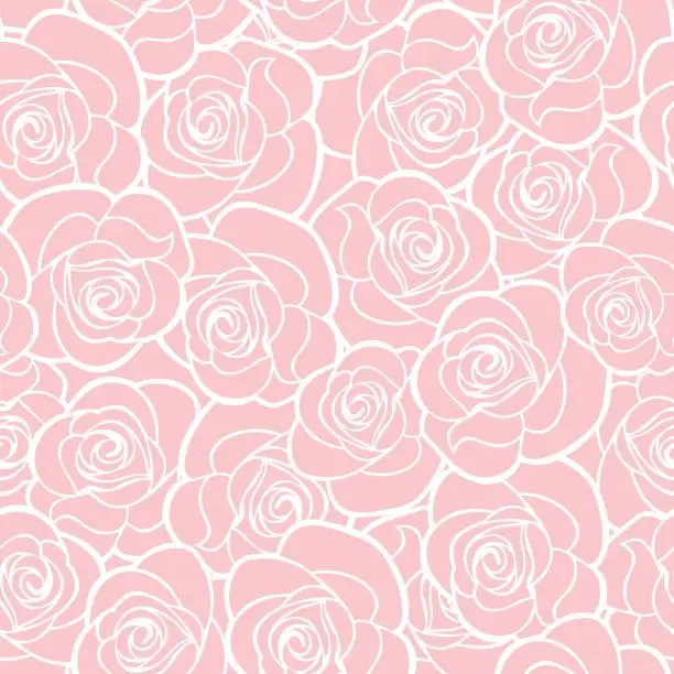 Vector illustration of Seamless pink pattern with roses. Vector illustration.