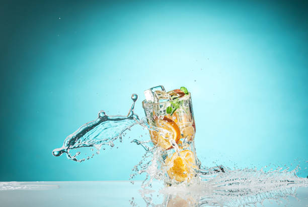 istock The rose exotic cocktail and fruit on blue 660730036