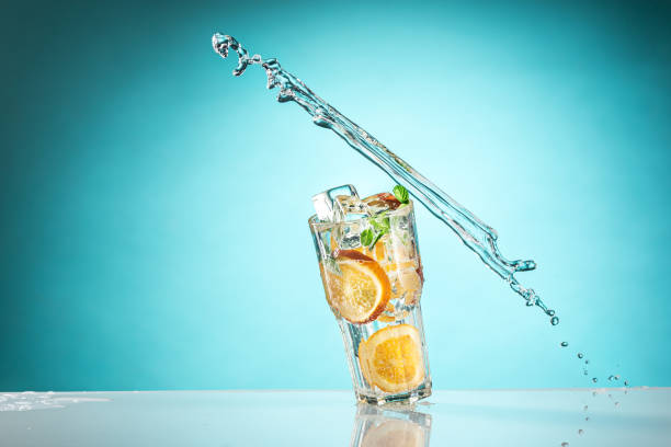 istock The rose exotic cocktail and fruit on blue 660730210