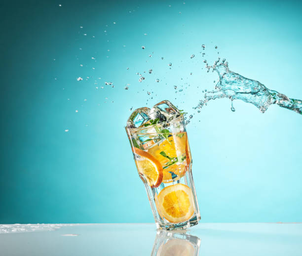 istock The rose exotic cocktail and fruit on blue 660732868
