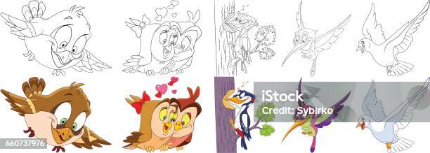 Cartoon Animals Birds Set Stock Illustration - Download Image Now - Woodpecker, Cartoon, Animal