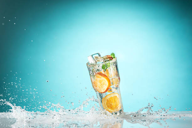 istock The rose exotic cocktail and fruit on blue 660739474