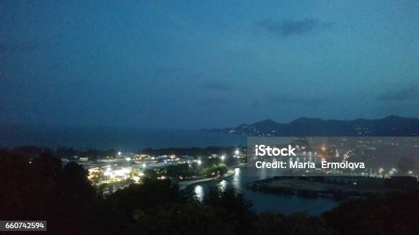 View Of Koh Samui Island From Pagoda Khao Hua Jook Khao Hua Jook Chedi Buddhist Temple After Sunset In Thaiand Stock Photo - Download Image Now