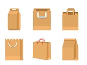 Set of vector paper brown bags