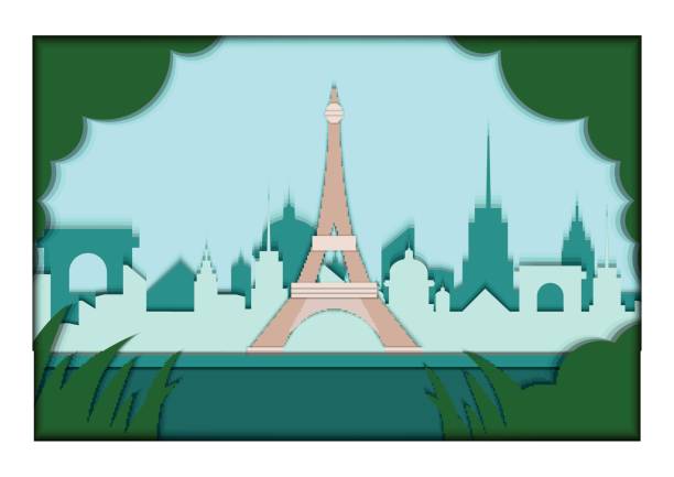 istock Paper applique style vector illustration. Card with application of Paris ponorama with Eiffel Tower. Postcard 660762956