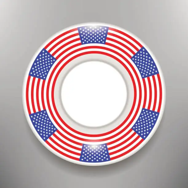 Vector illustration of Ceramic Plate with American Flag Print Isolated