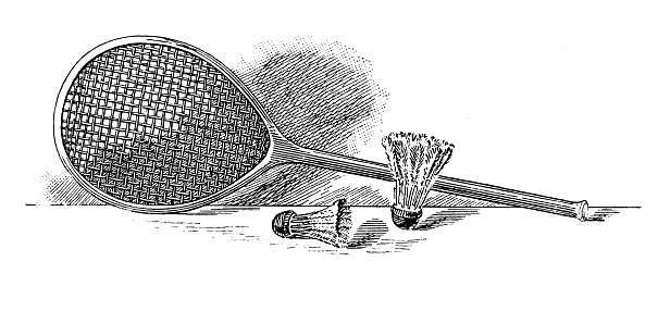 Antique hobbies and sports illustration: Badminton