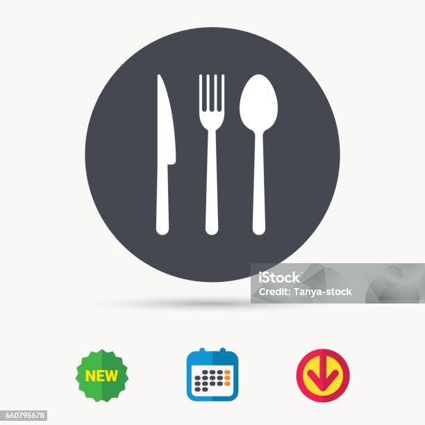 Fork Knife And Spoon Icons Cutlery Sign Stock Illustration - Download Image Now - Eating Utensil, Arrow Symbol, Art