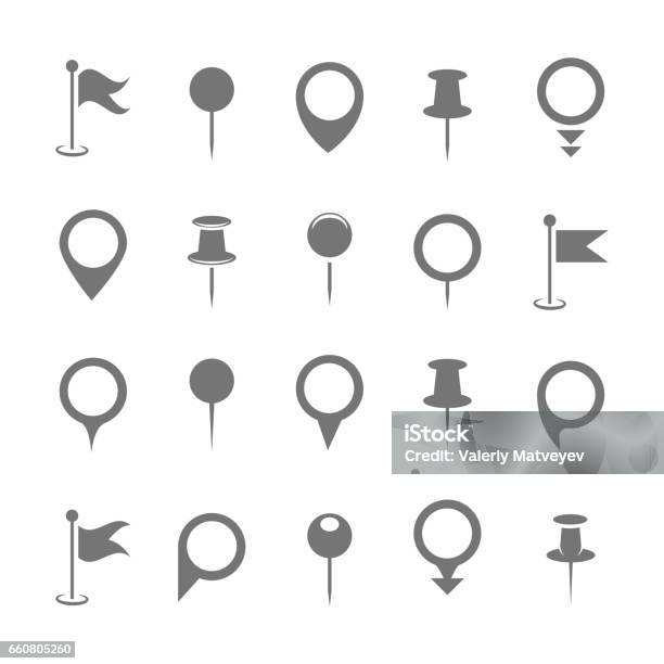 Map Pin Icons Vector Black Place Pointer Or Location Marker Signs Isolated On White Background Stock Illustration - Download Image Now